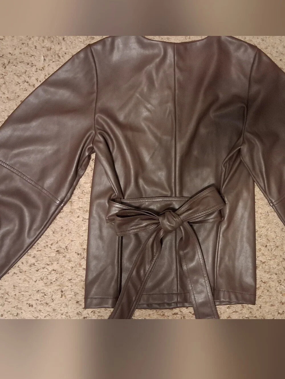 Nwot Vintage Banana Republic Faux Leather Brown Tie Wrap V Neck Long Sleeve Top